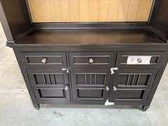 (2) Badcock Buffet w/ Hutch - Natural Wood/Black w/ Light & Felt Lined Drawers