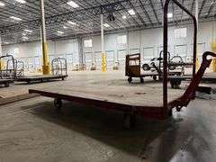 (5) 4ft x 8ft Steel Trolly Carts - With Forklift Slots & Heavy Duty Casters - Hook Up Like Train or Lift