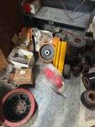 Steel Shelf Full of Bearings & Forklift Wheels