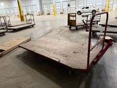 (5) 4ft x 8ft Steel Trolly Carts - With Forklift Slots & Heavy Duty Casters - Hook Up Like Train or Lift