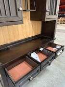 (2) Badcock Buffet w/ Hutch - Natural Wood/Black w/ Light & Felt Lined Drawers