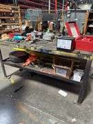 5ft x 3ft Steel Shop Table w/ Vise & Grinder