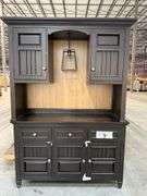(2) Badcock Buffet w/ Hutch - Natural Wood/Black w/ Light & Felt Lined Drawers