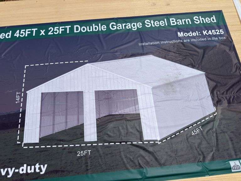 KJ - 45FTx25FT Double Garage Steel Barn Shed