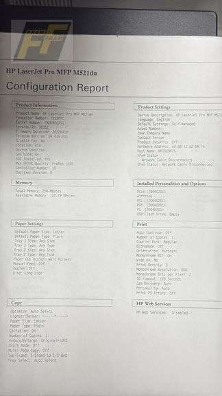 HP LaserJet Pro MFP M521dn with Extensive Configuration Data