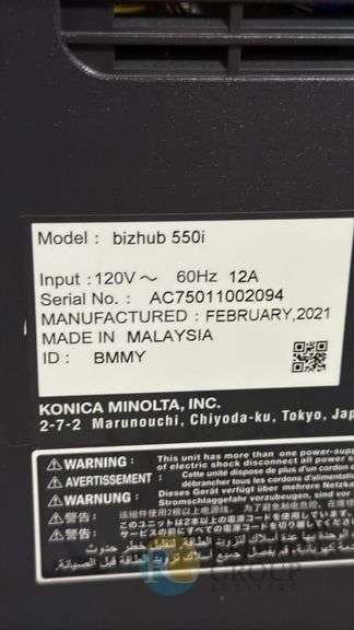 Konica Minolta Bizhub 550i Multifunction Printer, Serial AC75011002094