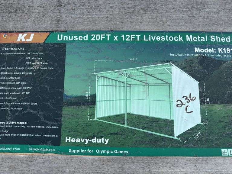 KJ - 20FTx12FT Livestock Metal Shed