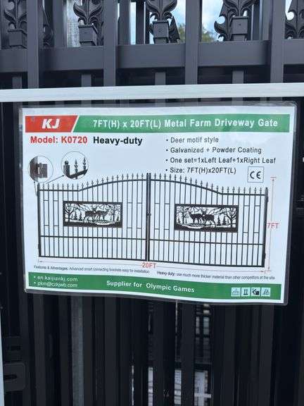 KJ - 7FT(H)x 20FT(L) Metal Farm Driveway Gate