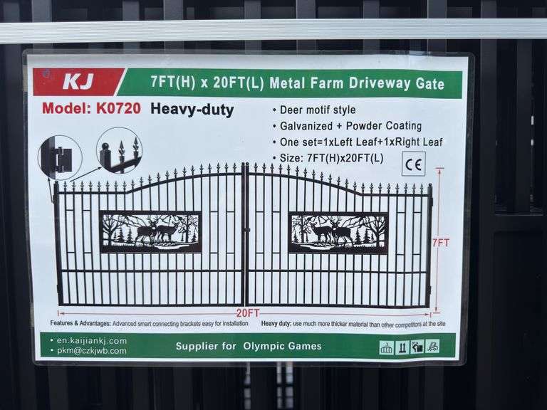 KJ - 7FT(H)x 20FT(L) Metal Farm Driveway Gate