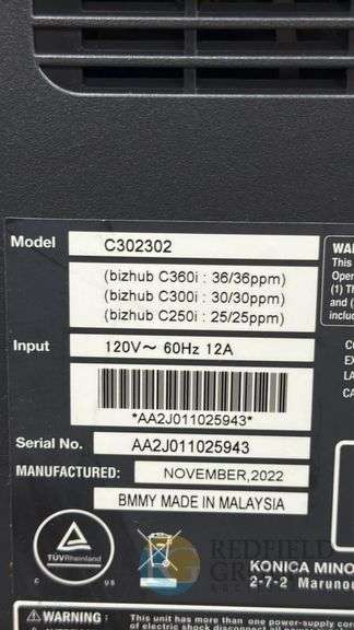 Konica Minolta bizhub C360i Multifunction Printer, Serial AA2J011025943