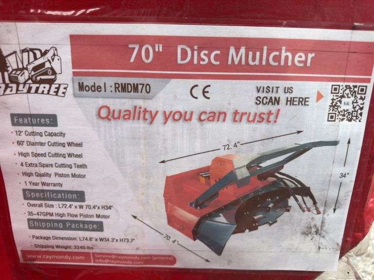 Raytree Skidsteer RMDM70 Disc Mulcher - 60" Disc with 44 Teeth
