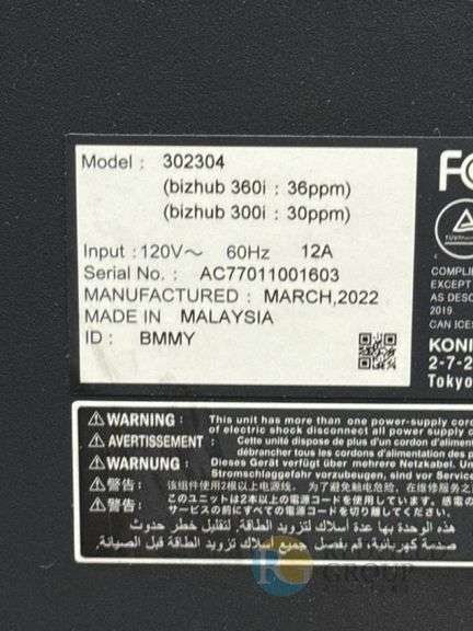 New Konica Minolta bizhub 360i Multifunction Printer, Serial AC7701001603