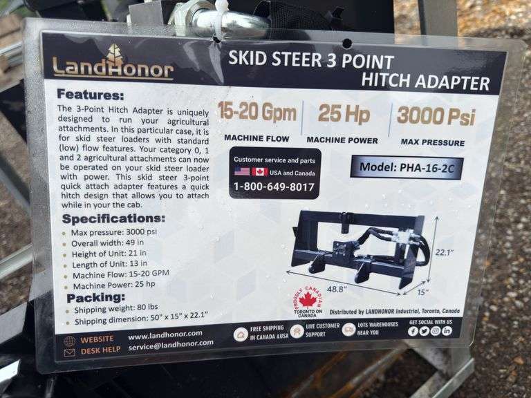 Skidsteer 3 Point Hitch Adapter - 25HP/3000psi