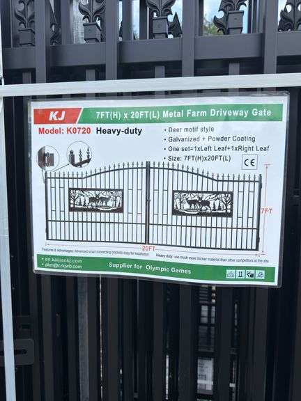 KJ - 7FT(H)x 20FT(L) Metal Farm Driveway Gate