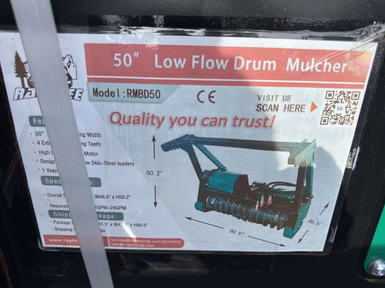 Raytree Skidsteer RMBD50 Drum Mulcher - 50" Width with 25 Cutting Teeth