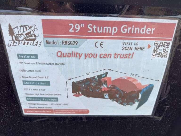 Raytree Skidsteer RMSG29 Stump Grinder - 24" Wheel with 24 Cutting Teeth