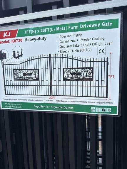 KJ - 7FT(H)x 20FT(L) Metal Farm Driveway Gate