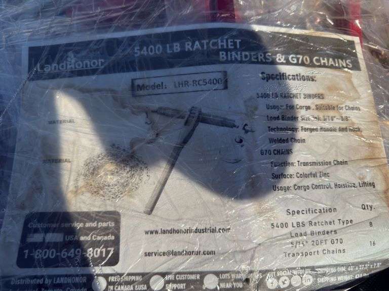 Ratchet Binders & Chains - 8 Sets/5400lb