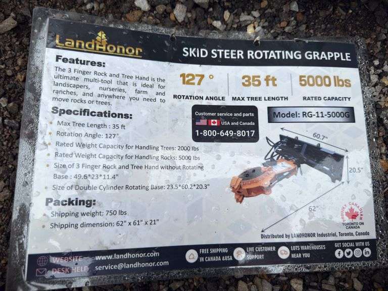 Skidsteer Rotating Grapple - 5000lb Rock/2000lb Tree Capacity