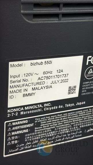 Konica Minolta bizhub 550i Multifunction Copier, Serial: AC75011701737