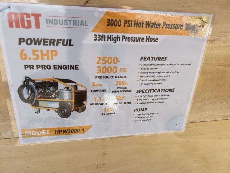 2025 AGT HPW3000-1 Pressure Washer - 3000 PSI, Complete Kit w/ Gun & Hoses, EPA Certified image