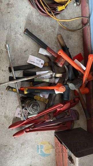 Hand Tools Set with Hammers, Pipe Wrenches, Pry Bars, Oil Filter Wrench image