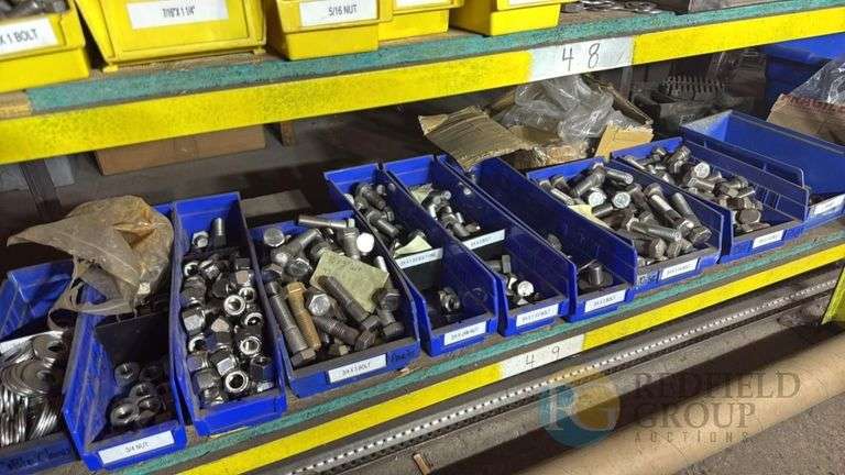 Assorted 3/4" Industrial Nuts and Bolts, LikelyStainless Steel, Multiple Bins image