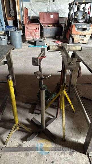 Adjustable Pipe and Tube Roller Stand, Steel, Tripod Base, Yellow and Red image