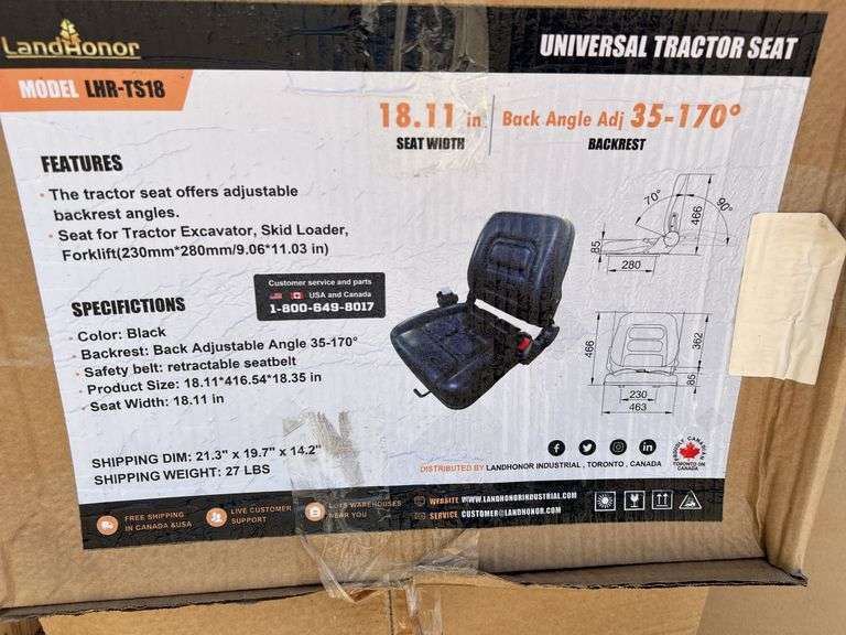 Universal Tractor Seat LHR-TS18 - 18" Width Adjustable Back image