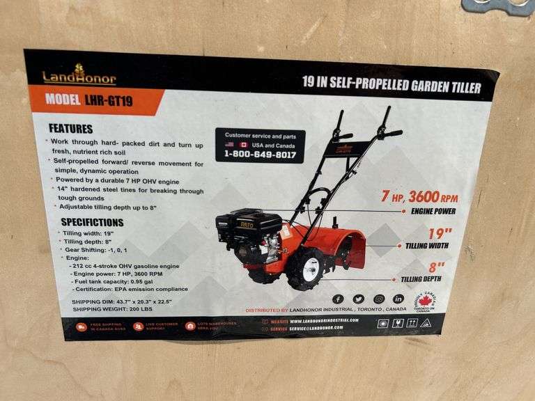 19" Self-Propelled Garden Tiller LHR-GT19 - 7HP 212cc Engine image