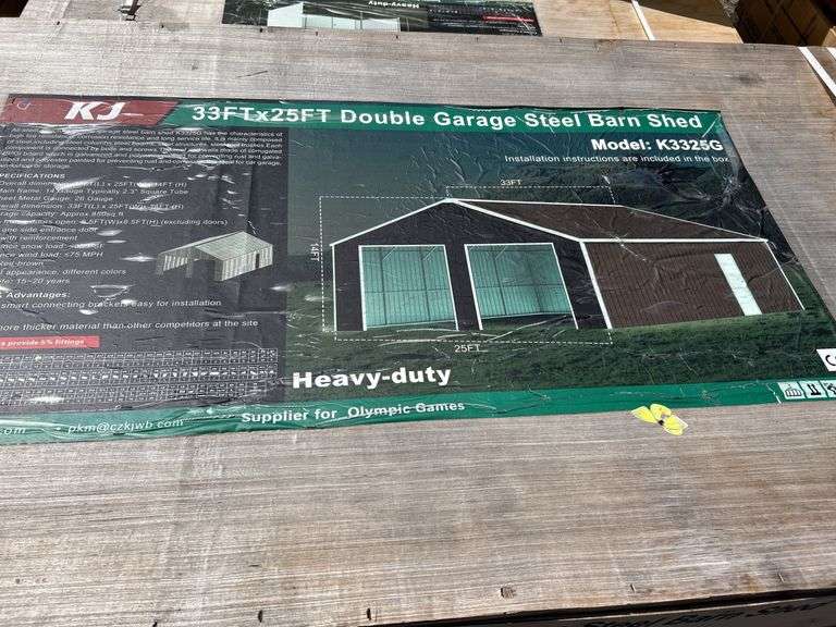 33FT x 25FT Double Garage Steel Barn - Red-Brown image