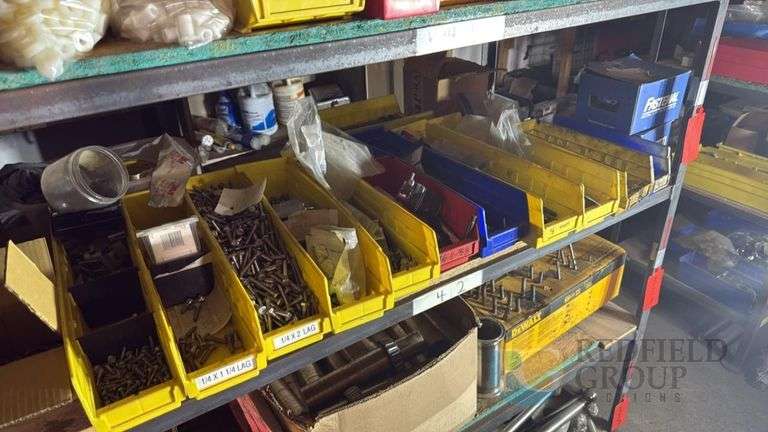 Assorted Metal Hardware in Storage Bins, Screws & Drill Bits Variety image