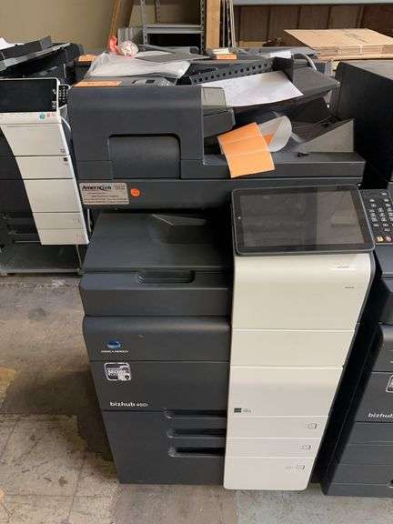 (4) Konica Minolta bizhub I series machines with error codes (1) 450i internal error code , (2) c550i internal error related to fax, (3)450i printing too light to see toner wipes off ,(4)550i c-9702 error cyan motor issue image