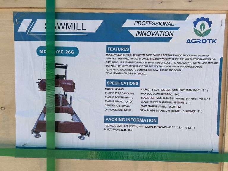 2025 AGT YC-26G Portable Sawmill - RATO 15HP Engine, 30" Max Log Diameter image