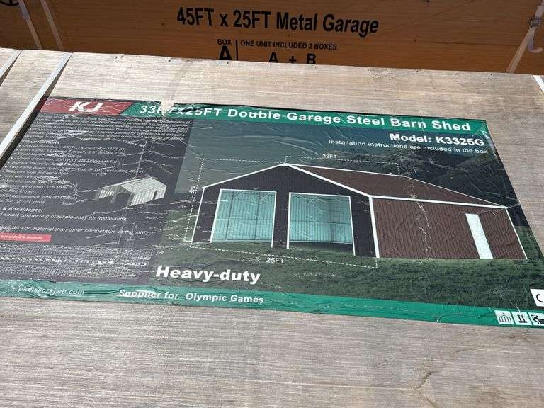 33FT x 25FT Double Garage Steel Barn - Red-Brown image