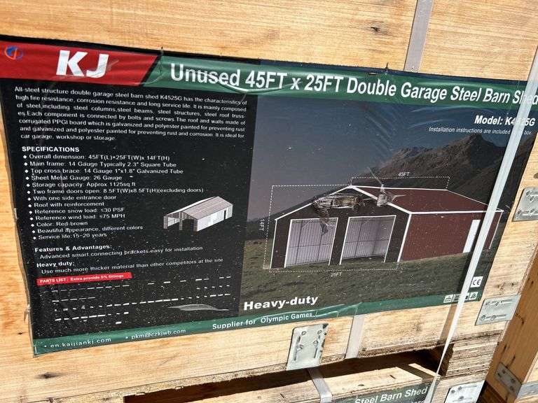 45FT x 25FT Double Garage Steel Barn Shed - Red-Brown image