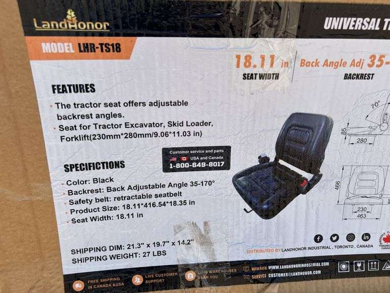 Universal Tractor Seat LHR-TS18 - 18" Width Adjustable Back image