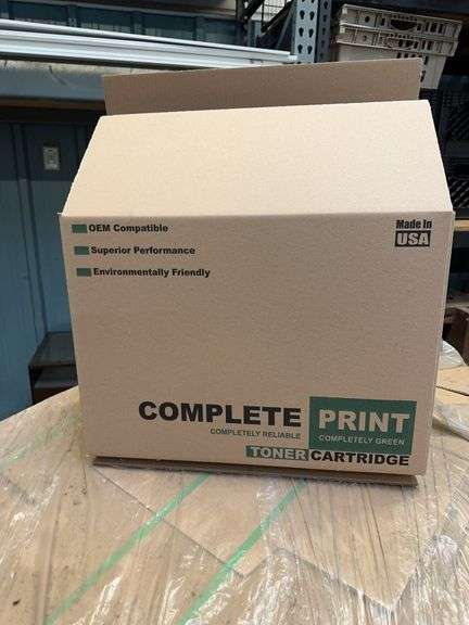 (3) pallets of cardboard boxes 18.25 inches across 13.5 inches tall 8 inches deep , with writing stating compatible toner image
