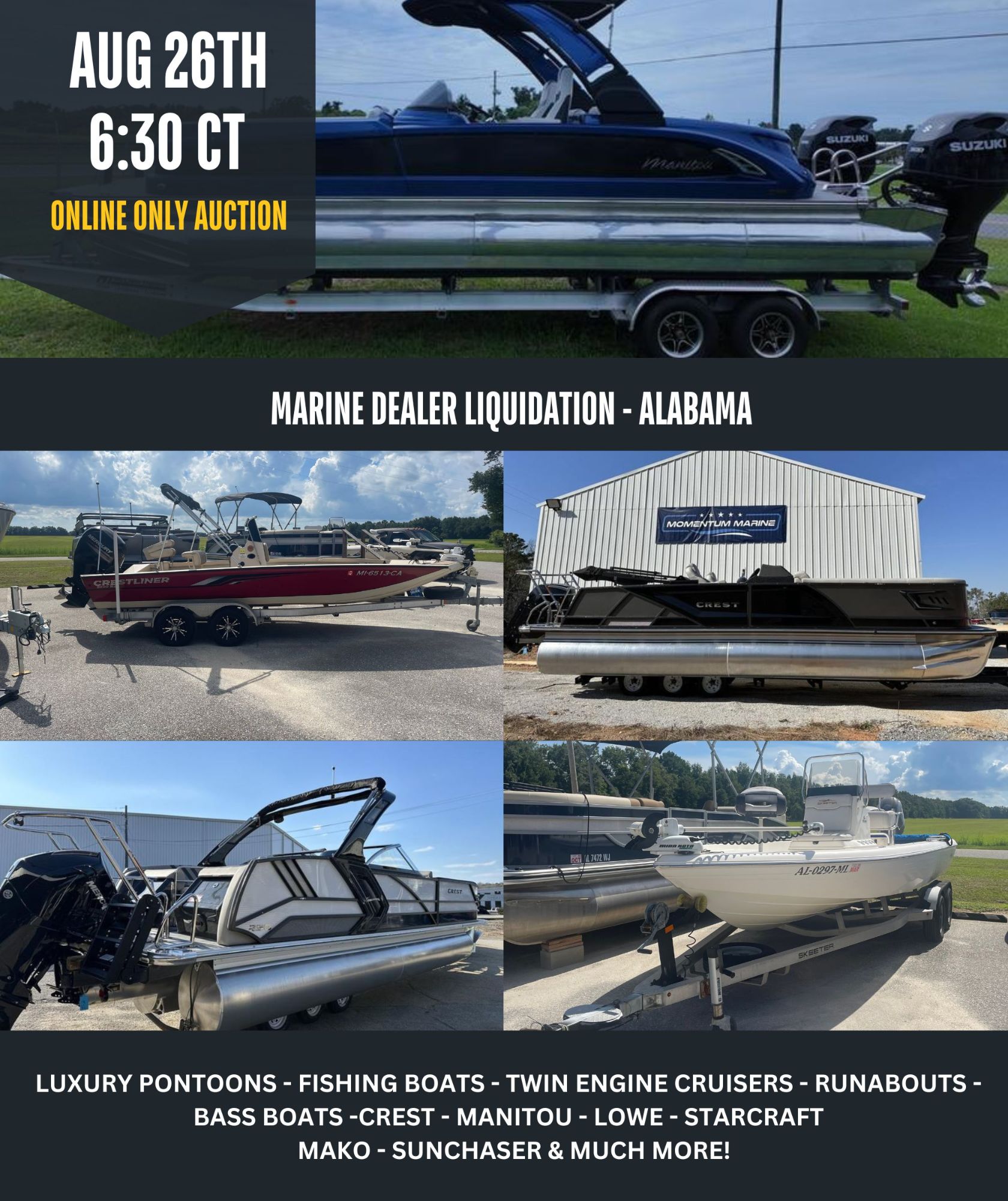 Marine Dealer Liquidation - Pontoons, Fishing Boats & Luxury Cruisers featured photo 1