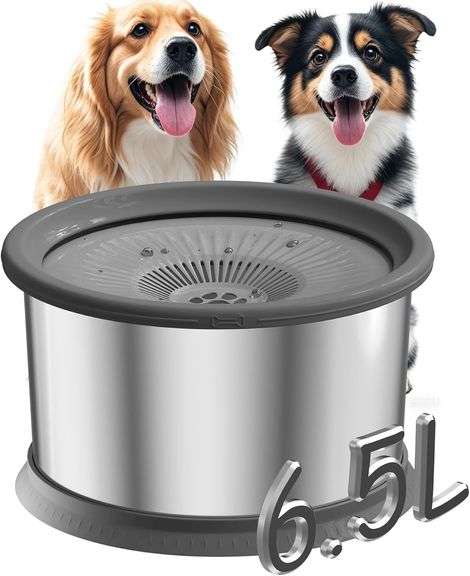 6.5L Dog Water Bowl No Spill Stainless Steel Bowl image