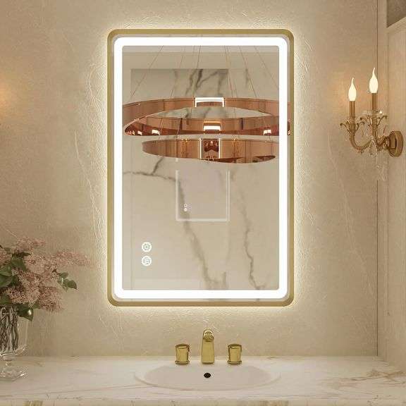 24x32 Inch Gold Framed LED Bathroom Mirror image