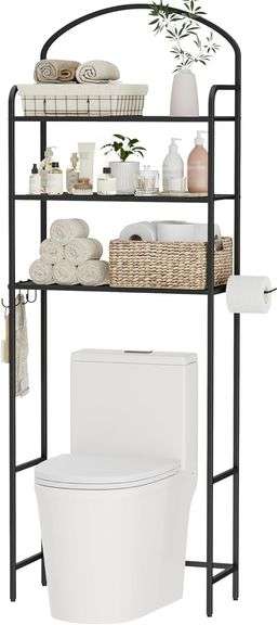 3-Tier Over The Toilet Storage, Metal Shelf, Black image