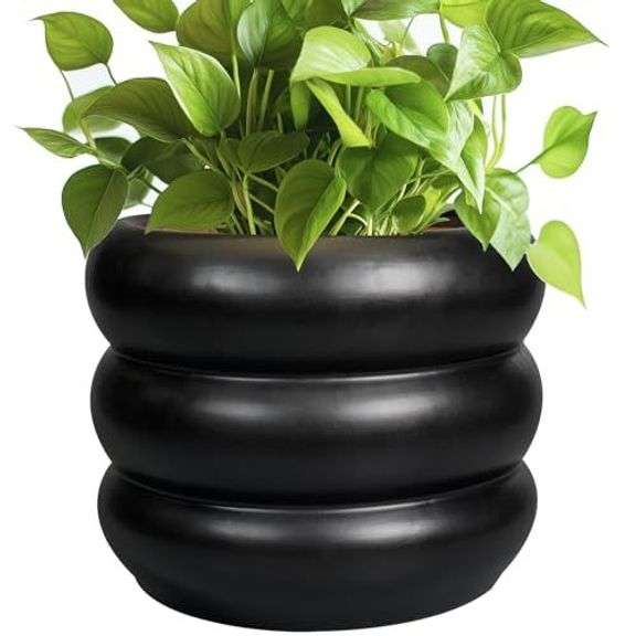 SQOWL 8" Ceramic Plant Pot with Drainage, Black image
