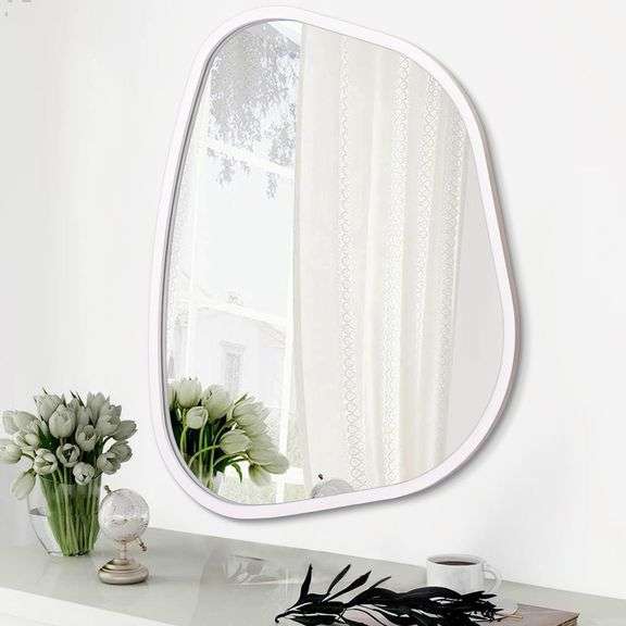 White Irregular Oval Wall Mirror 26x18" Vanity image