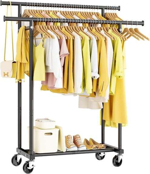 Double Rods Clothes Rack, Black Metal Garment Rack image