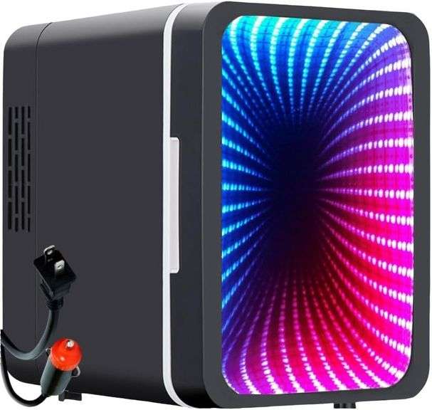 Mini Fridge, 6 Cans with LED Light & Mirror Door image
