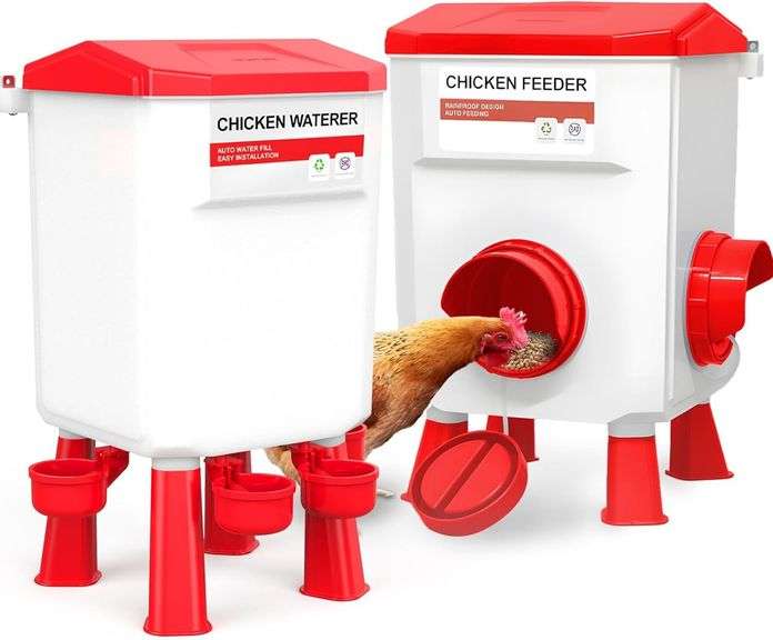 Chicken Feeder & Waterer Set, 2 Gal/18 Lbs, Red image