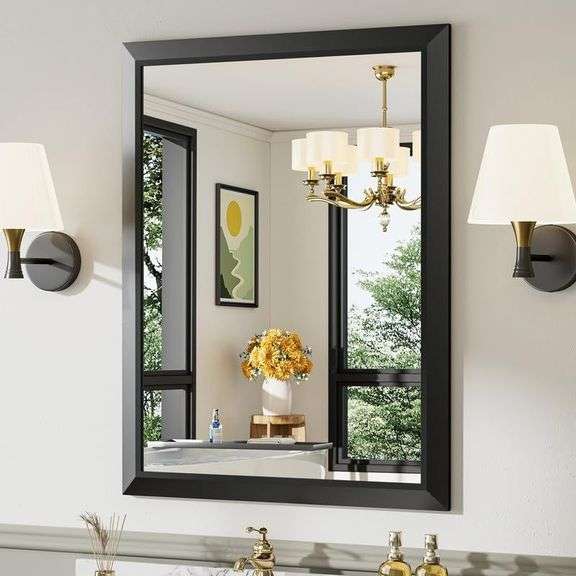 28x36 Inch Black Bathroom Mirror, Thick Metal image