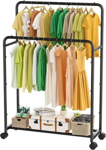 Simple Trending Clothes Rack, Double Rods, Black. image