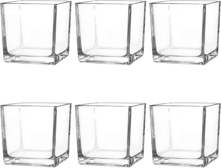 Set of 6 Square Glass Vases 4" x 4" x 4", Clear image